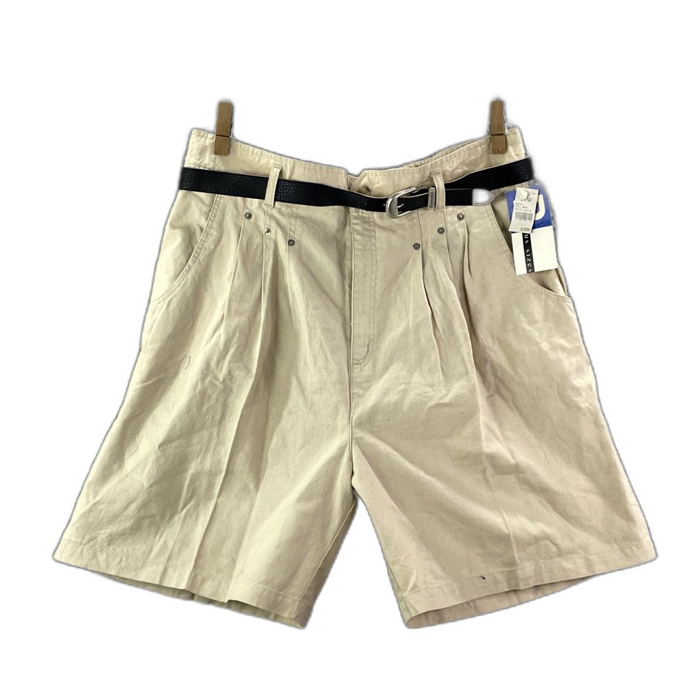 Vintage Honors Pleated Shorts Womens 24W Beige Cotton Belted Safari Retro Summer
